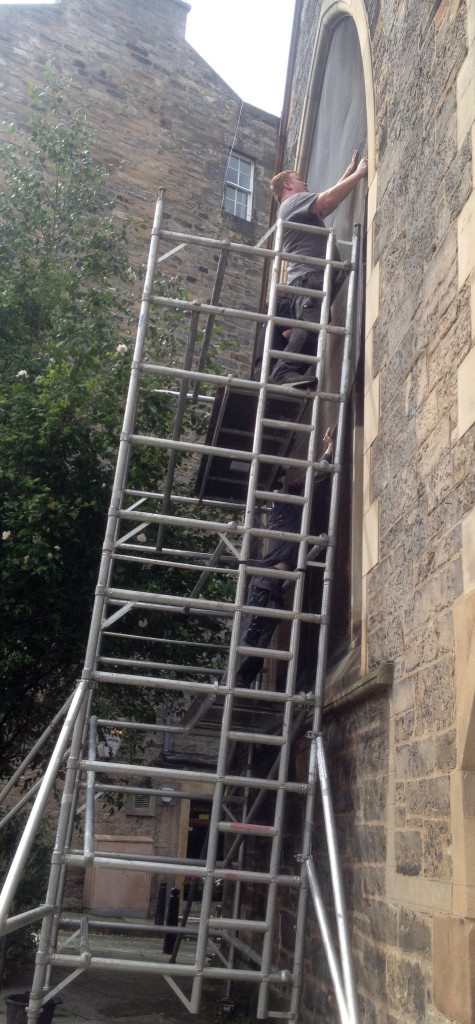 Window guards being restored to the East Window in August 2015 - following extensive stone work repairs.