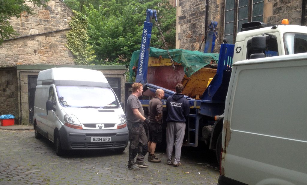 One of the nine large skips of rubbish removed from St Vincent's in July 2015.
