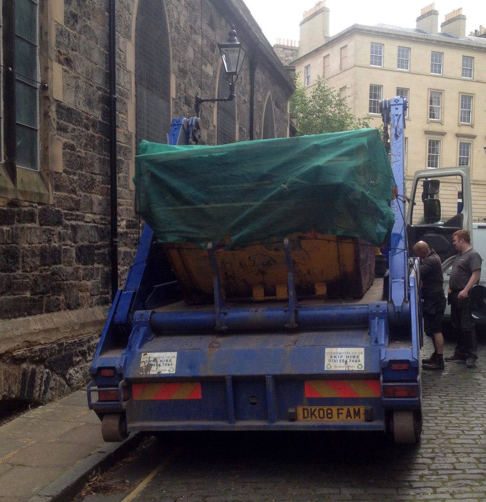 One of the eleven large skips of rubbish removed from St Vincent's in July 2015.