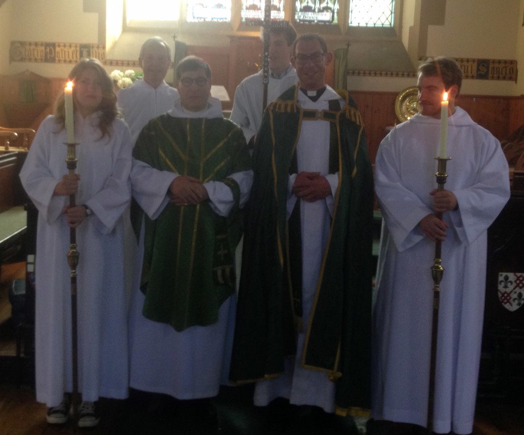 The Rector, Canon Allan Maclean, with guest preacher, the Reverend Fr David Charles, with Sacristan and servers at the Sunday Eucharist on 23rd August 2015.