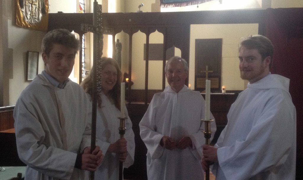 Christopher Hartley, Sacristan, and the servers prior to the Sunday Eucharist on 23rd August 2015