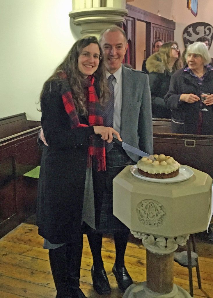 Mike and Eleonora Hull cut the Easter Simnel cake at St Vincent's on Easter Day 2106
