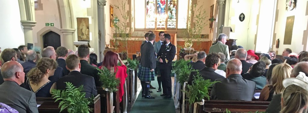 The groom awaits his bride's arrival at the wedding of Andrew and Lucy at St Vincent's on Saturday 28th May 2016.