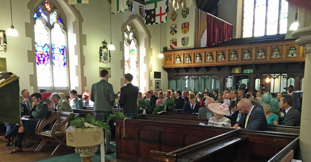 The congregation awaits the bride's arrival for the wedding of Andrew and Lucy at St Vincent's on Saturday 28th May 2016