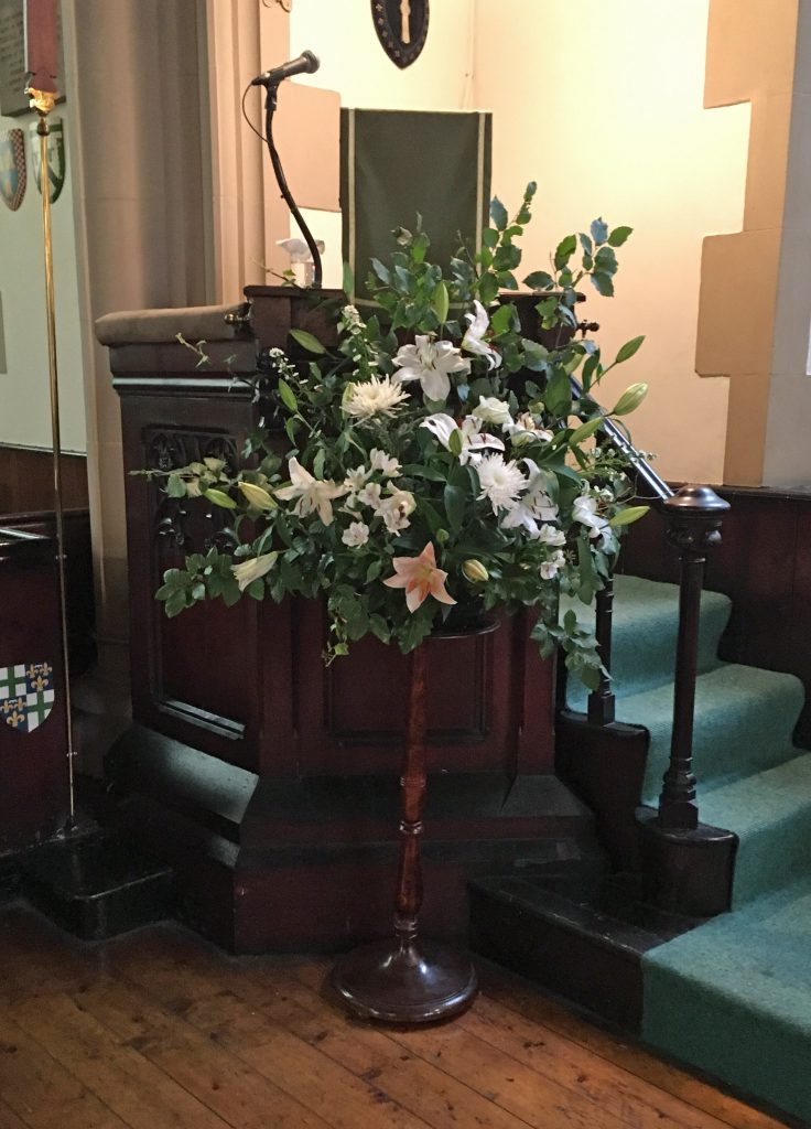 Pulpit flowers for Doors Open Day on 24th and 25th September 2016 when over 500 people visited St Vincent's.